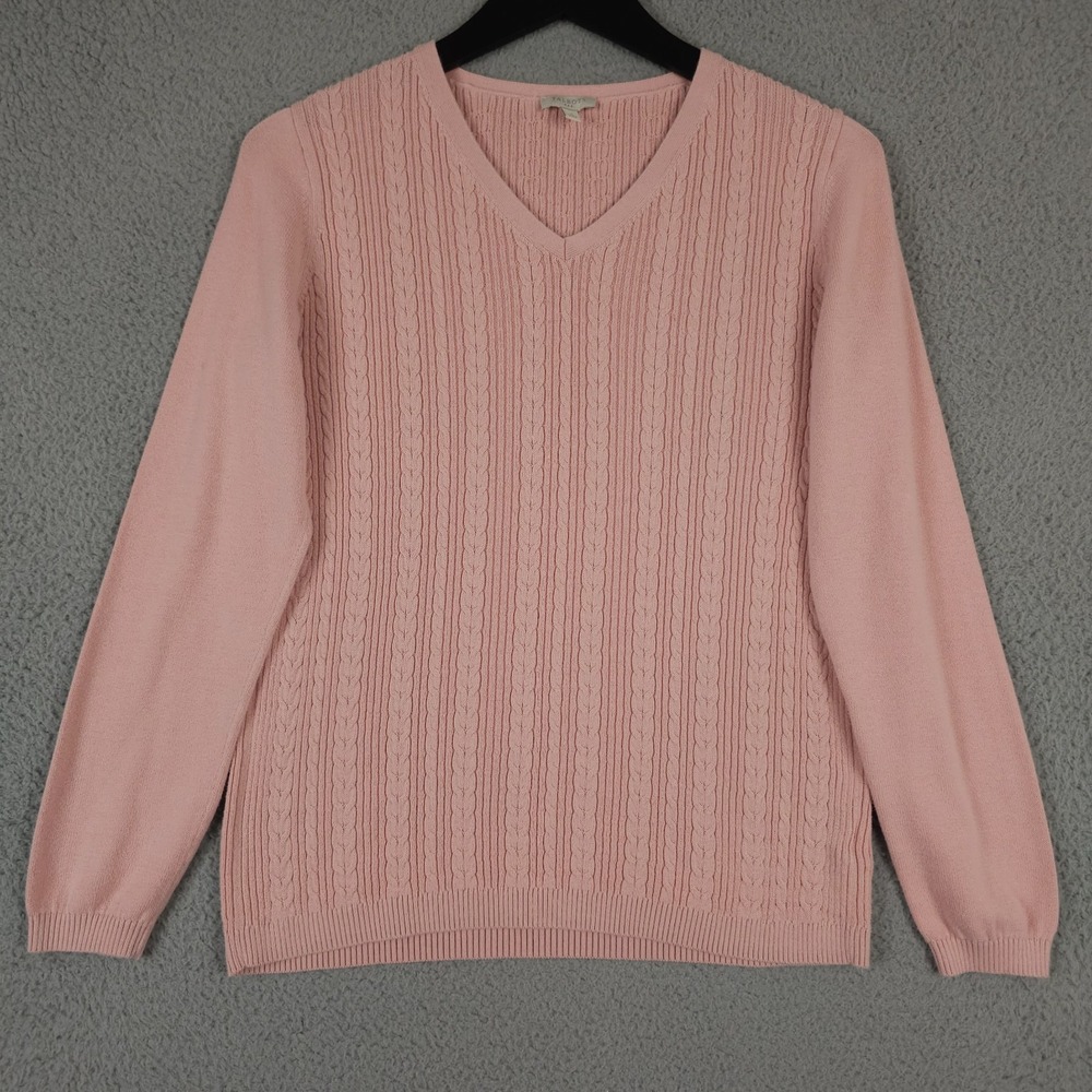 Talbots Sweater Womens Small Pink Cable Knit V Neck Lightweight Pullover Preppy